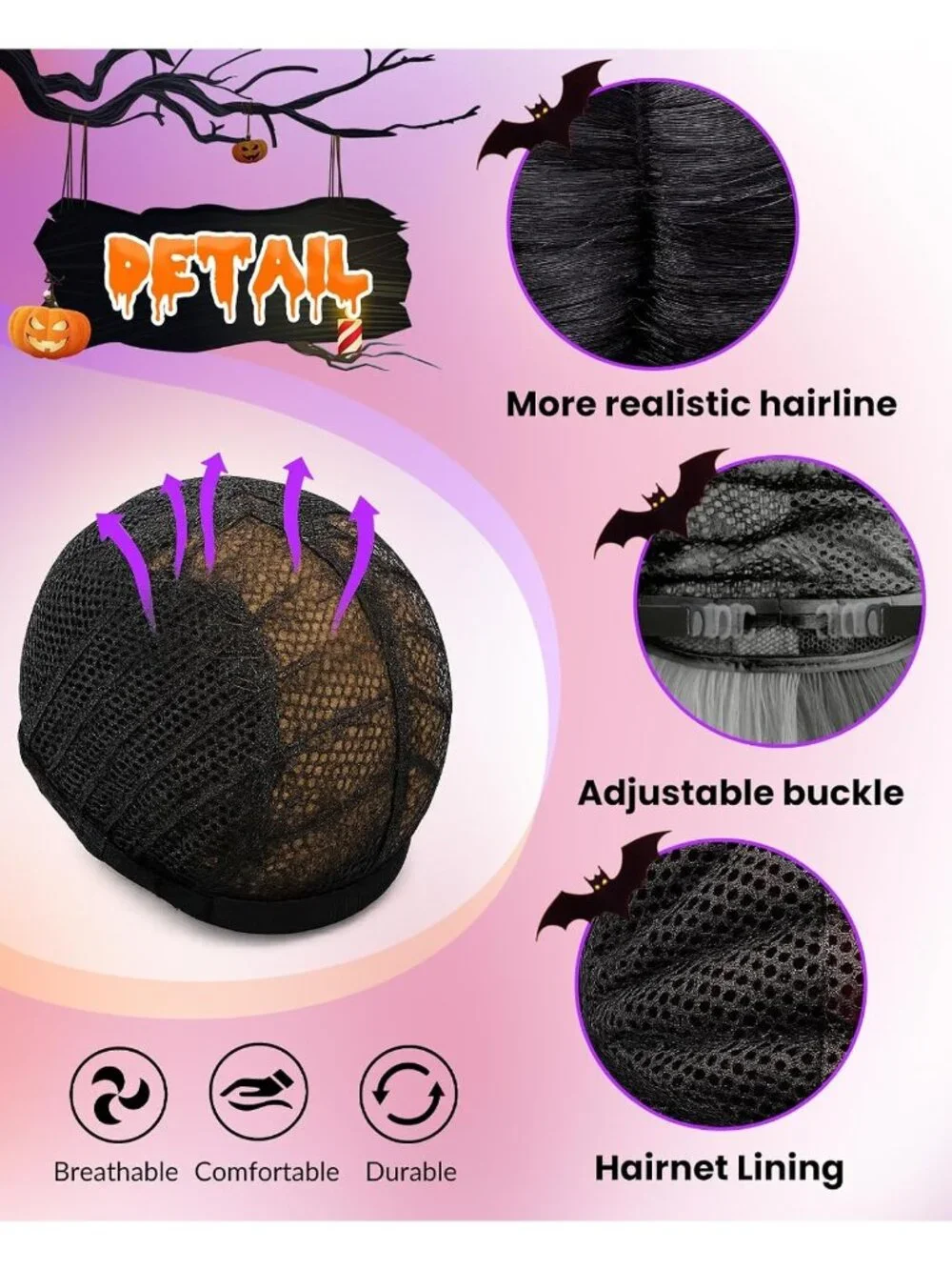 Women's Black Cosplay Convenient Set Include Adjustable Wig Cap Headpiece